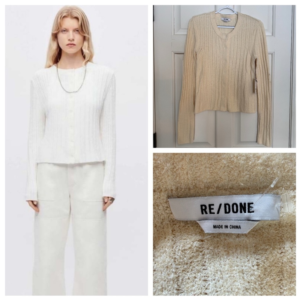 NEW! RE/DONE $350 Terry Ribbed Cardigan in Vintage White NWT 25128